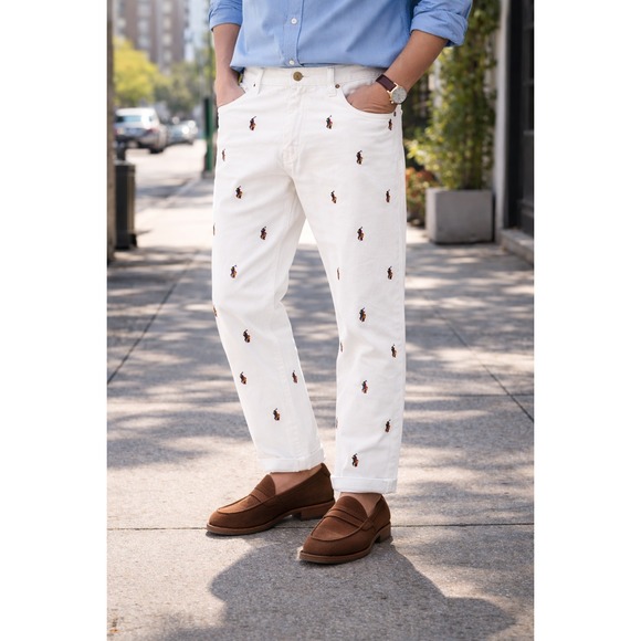 Polo Ralph Lauren Sullivan Slim White Jeans Rainbow Embroidered Pony 36x32 Mens
